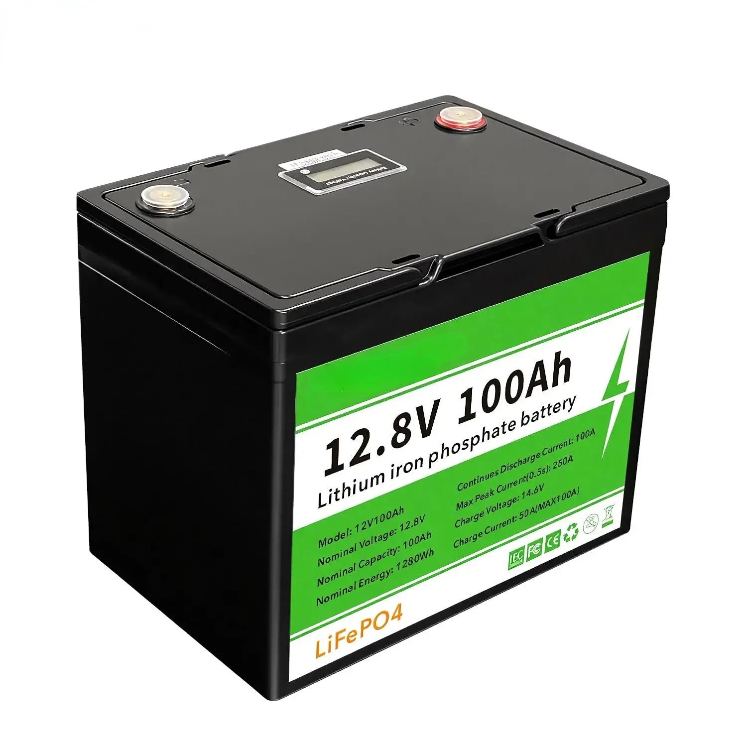 

12V 100Ah LiFePO4 Battery, 1280Wh Deep Cycle Lithium Battery with 5000+ Cycles & Built-in BMS, IP67 Waterproof &, Customized