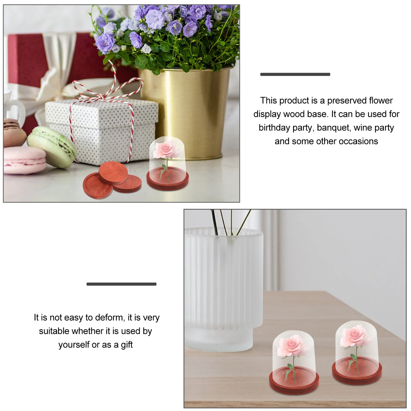 

10pcs Micro Landscape Cake Eternal Life Flower Wooden Display Storage Sturdy Wood Compact Gift Preserved Flower Base Glass Cover