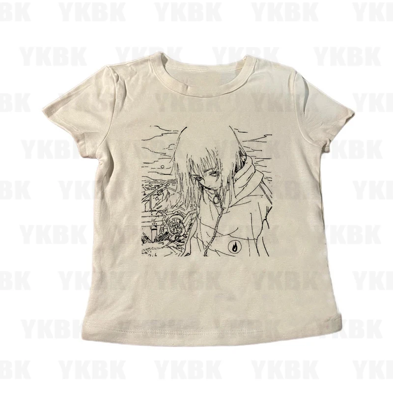 جرافيك هاراجوكو طباعة رسالة أنيمي كم طويل المرأة تي شيرت 90s الملابس خمر النساء الإناث Trashy Y2k 2000s بلايز القوطية