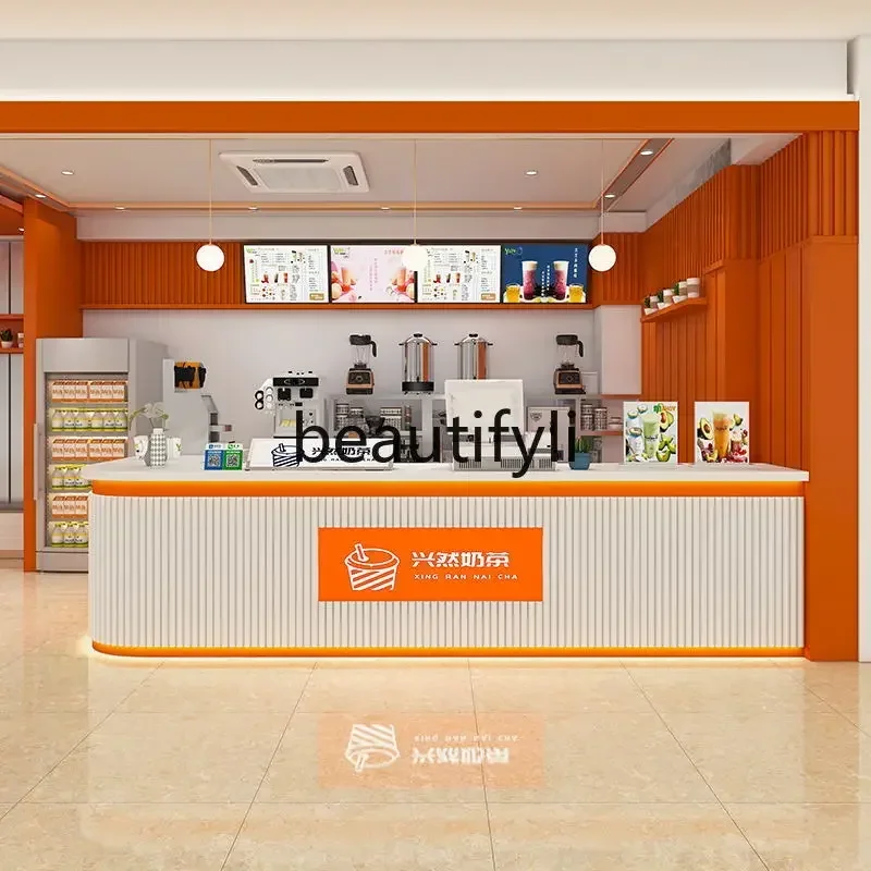 178C Milk tea shop checkout page restaurant front desk curved reception desk corner customization
