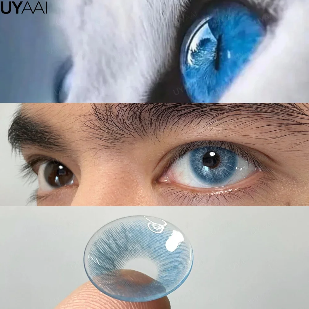 UYAAI 1 Par de Lentes de Color Azul, Lentes de Color Verde para Belleza, Lentes Grises, Lentes Coreanas, Lentes Marrones Naturales, Lentes de Maquillaje Verdes