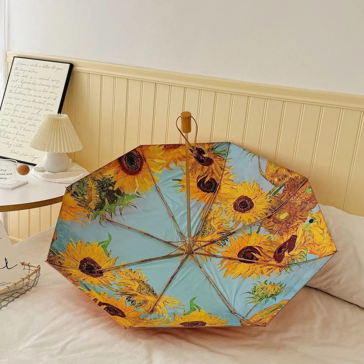 High-end Van Gogh Sunflower Oil Painting Umbrella: Double Layer UV Protection Sunshade Umbrella for Women Gift for Girlfriend