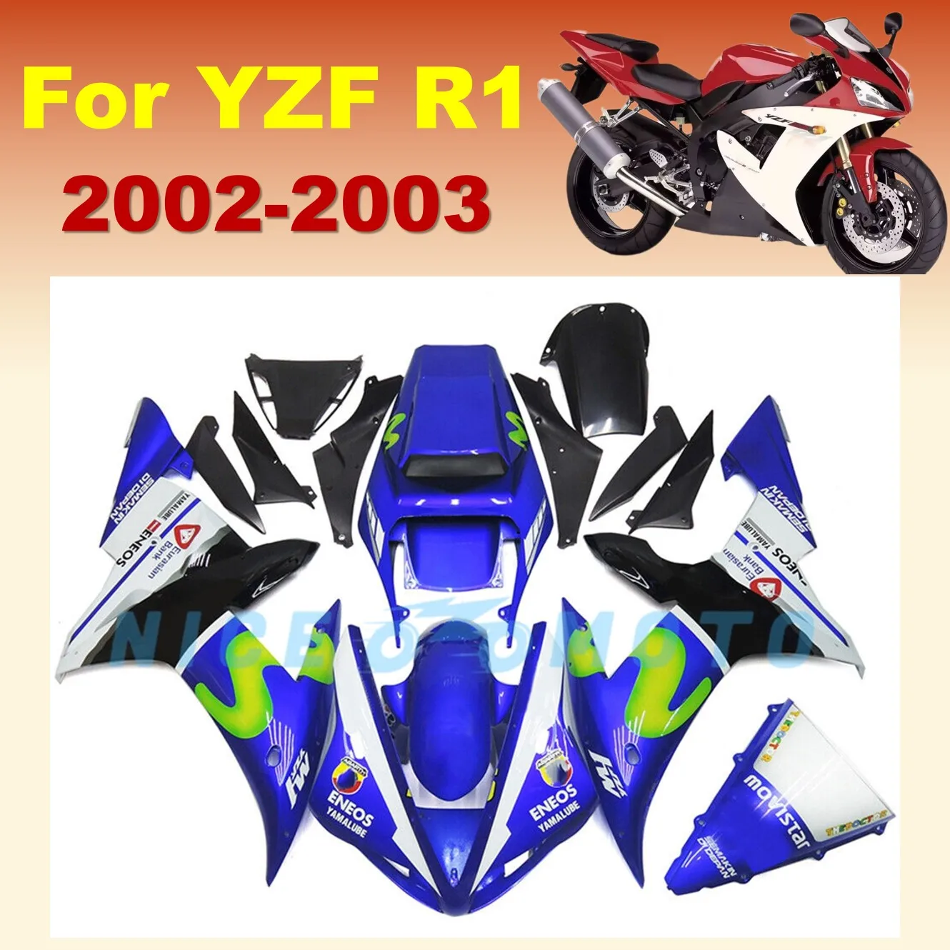 Quality Aftermarket Fairings kit for YAMAHA YZF R1 2002 2003 Movistar YZFR1 02 03 Sport Bikes Motorcycle Fairings