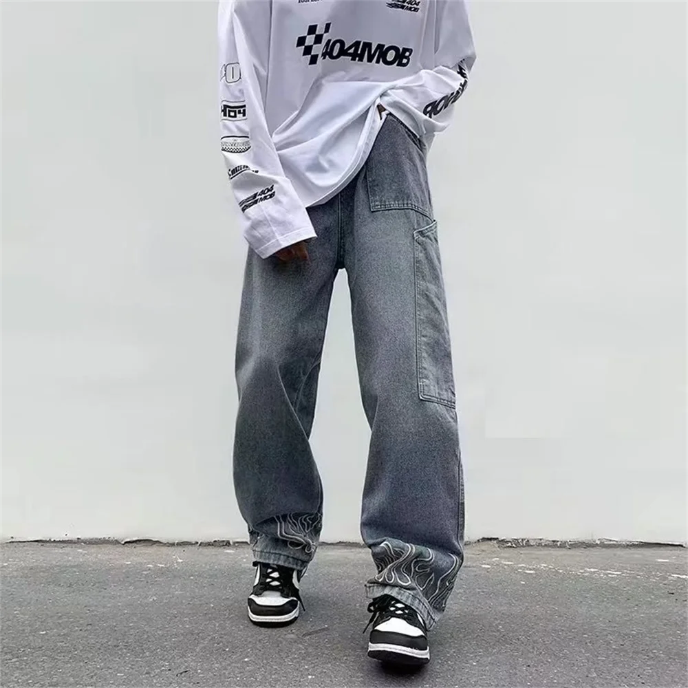 Multi Pocket Cargo Pants Men Jeans High Street Vintage Hip Hop Wide Leg Jeans Men jeans Clothing Loose Casual Mens Jeans