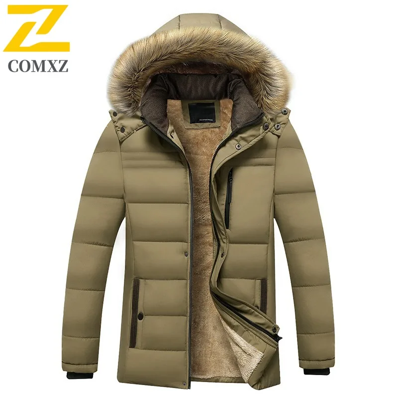 

COMXZ Men Padded Jacket Mid Length Trendy Warm High Quality Skiing Travel Parker Coat Camping Thickened Fashion Winter Jackets