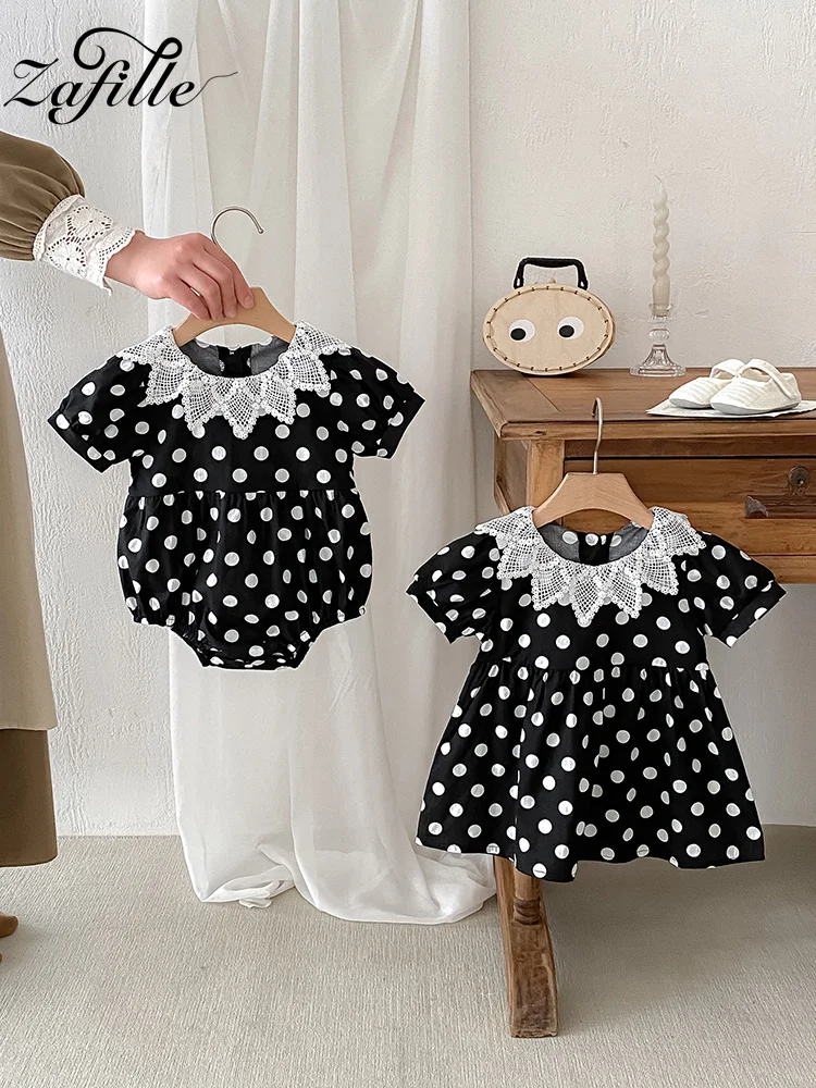 

ZAFILLE Black Dots Sister Look Matching Outfit Birthday Party Newborn Bodysuit Dress For Girl Baby Princess Kids Toddler Costume