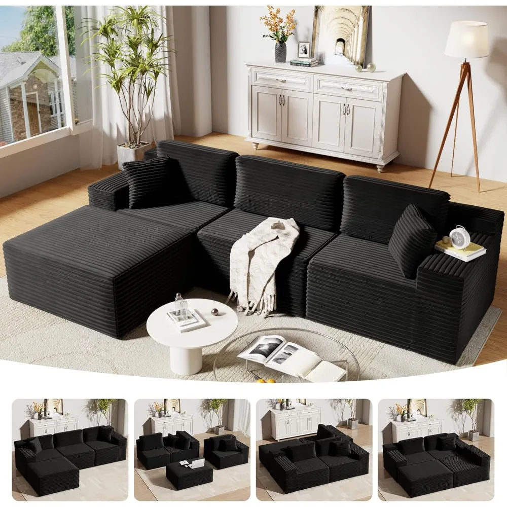 

Sectional Couch Sofa with L-Shape Chaise, Modern Modular Sofa Couch Upholstered Couches for Living Room Bedroom No Assembly