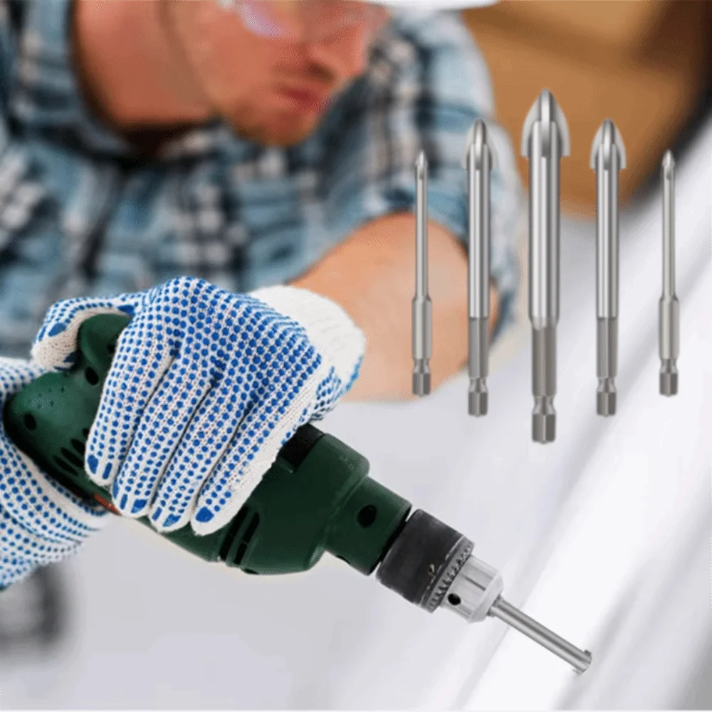 

5Pcs Wear-resistant Triangular Drill Bit Four Side Hard Carbide Drill Bit Sharp Multiple Sizes Cross Hex Drill Ceramic Tile