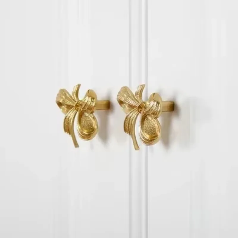 Light Luxury Bow Knobs Brass Furniture Bowknot Handles and Knobs for Kitchen Cabinet Handle Drawer Pulls Home Decor Hardware