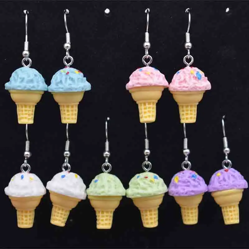 Earring For Women Resin Handmade 16*25mm 3D Food And Play Colorful Ice Cream Cup Cone Charms Drop Earrings Funny Gift