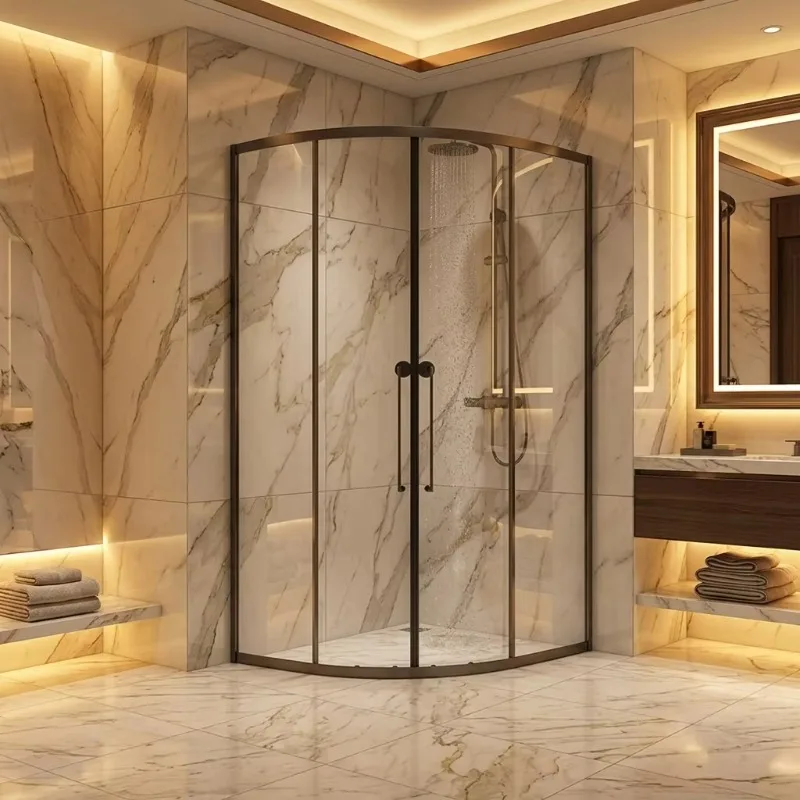 AsyvA 8mm Tempered Glass Sliding Door Shower Enclosure With Dry-Wet Separation For Bathroom