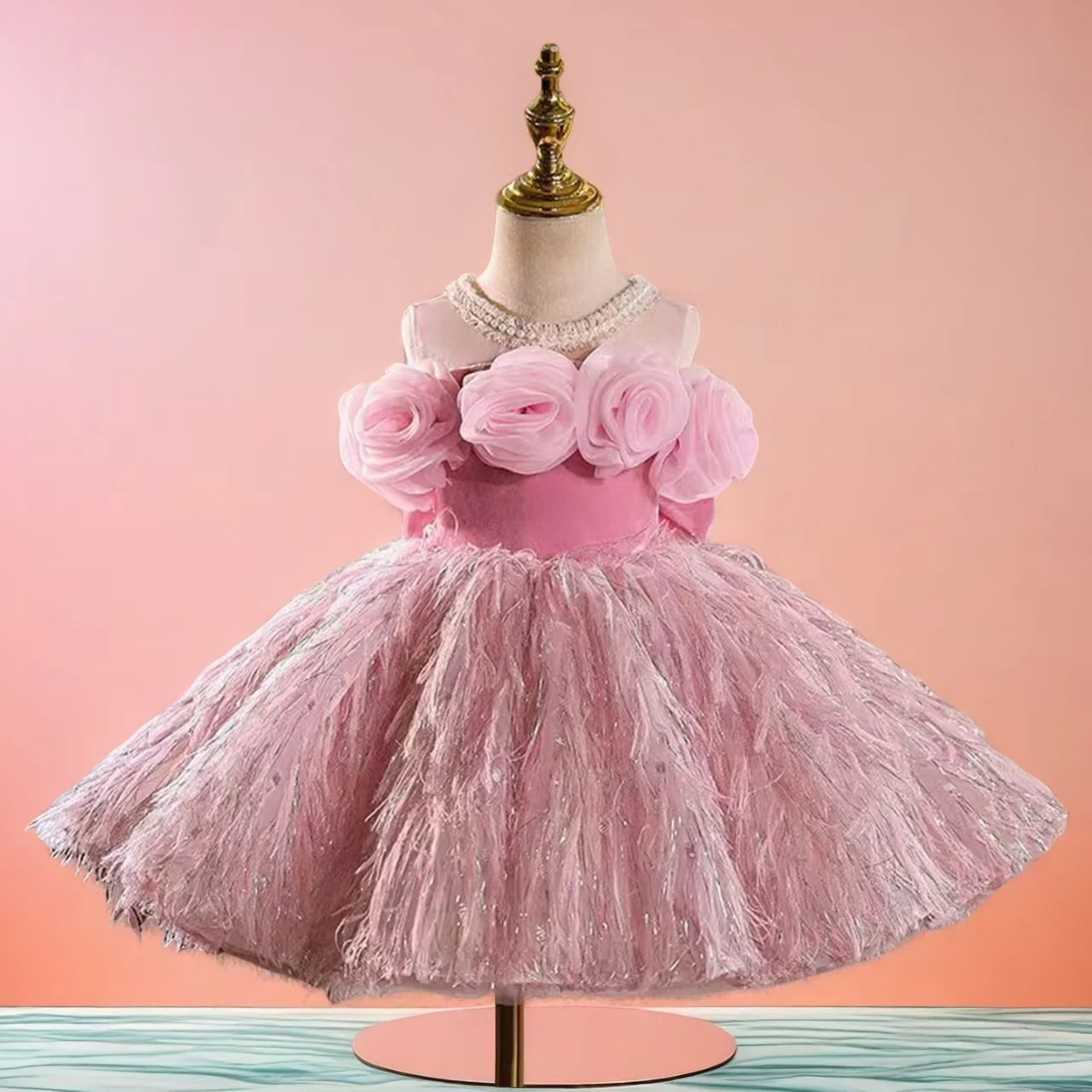 

Dreamy Vow D016 Изящное жемчужное декольте с 3D цветами и мехом Розовое платье для девочек с бантом без рукавов Короткое бальное платье для свадебной вечеринки