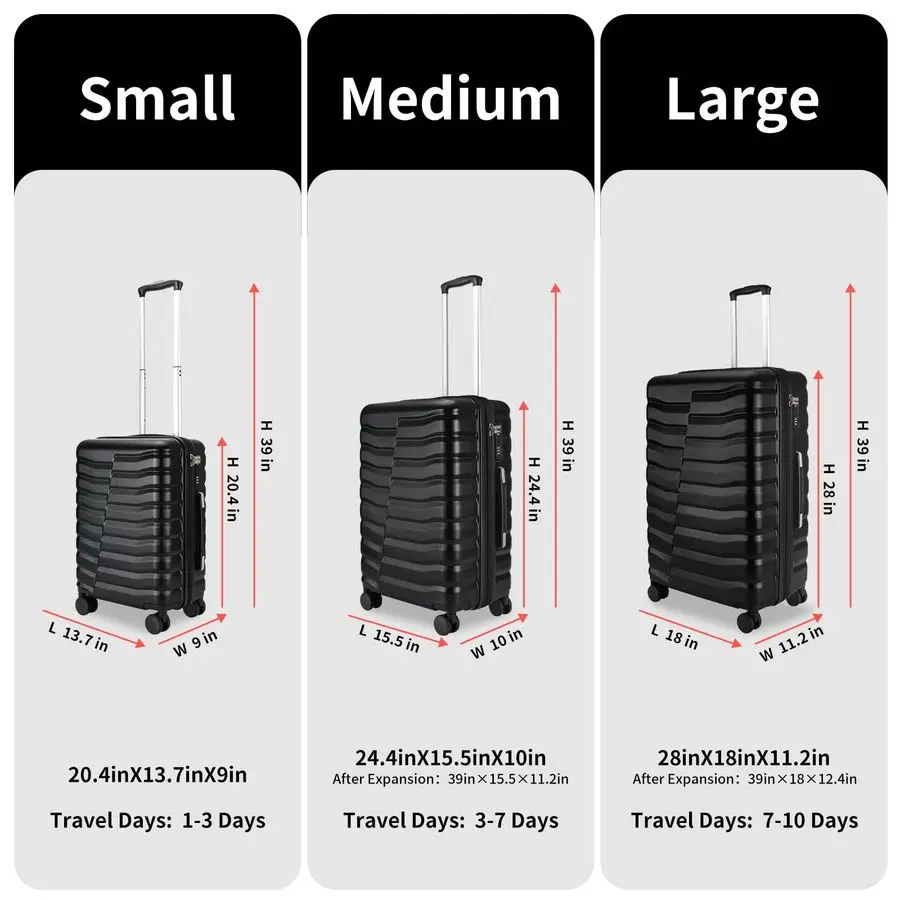أمتعة مع عجلات دوارة وسحاب YKK، حقيبة أمتعة صلبة مكونة من 3 قطع ABSPC مع قفل TSA للسفر للرجال، #2