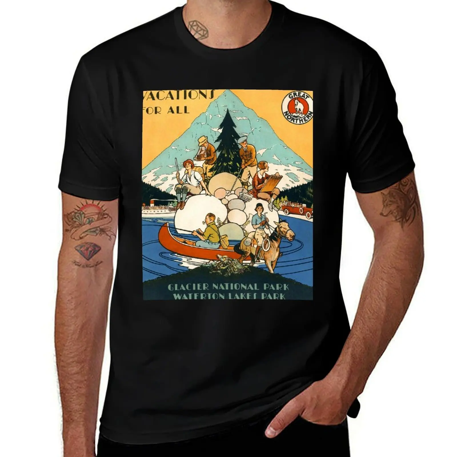 

1925 Glacier National Park Montana, Waterton Lakes National Park Alberta T-Shirt t shirts for man slim fit t shirts with prints
