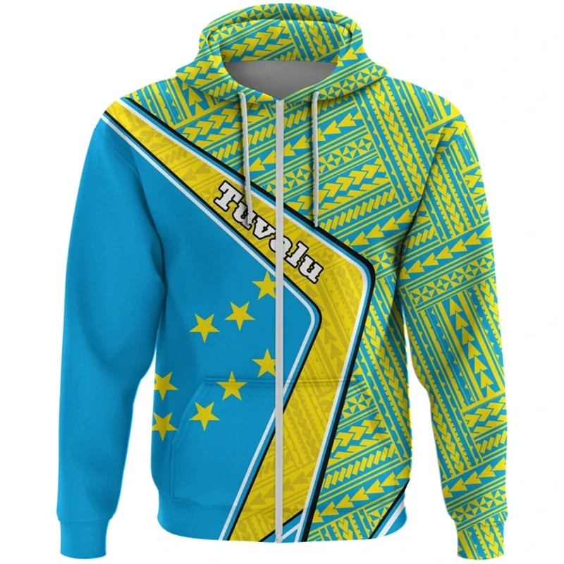 Tuvalu Flag Map Graphic Sweatshirts TV National Emblem Zip Up Hoodie For Men Clothing Casual Male Hoody Sports Boys Pullovers