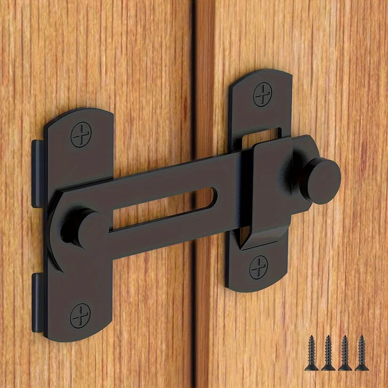 Stainless Steel Sliding Barn Door Lock Hardware Gate Latches, Window Closet, Matte Black Silvery 180 Degree Swing Door Buckle