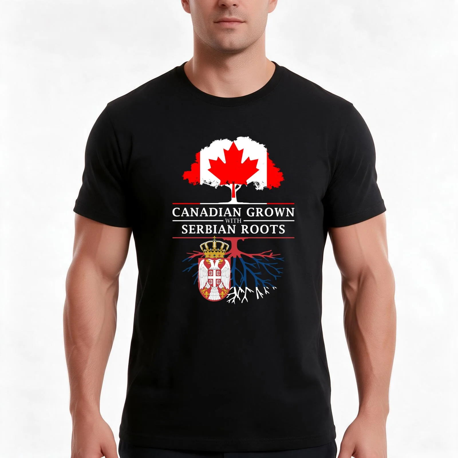Canadian Grown with Serbian Roots Serbia Design T-Shirt, Summer Casual Cotton Tee, Oversized Streetwear Tops, Unisex Men Women