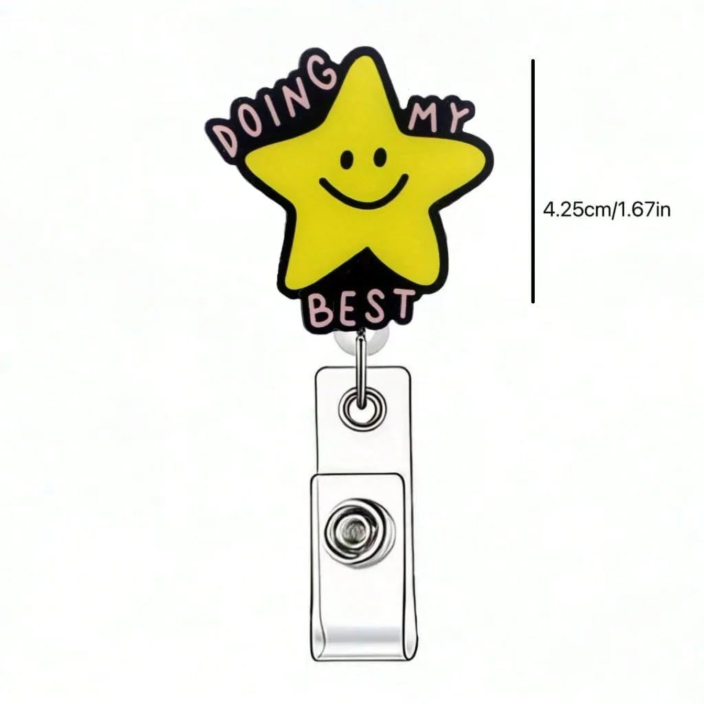 1pc Cute funny design Retractable Badge Reel – Acrylic ID Holder for Doctors, Nurses, RN, LPN, Healthcare Staff