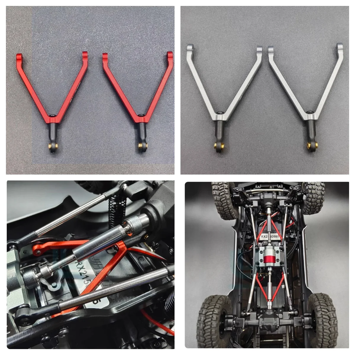 

Metal parts for the front and rear upper pull rods of the new FMS FCX18 land patrol LC80 remote control climbing vehicle