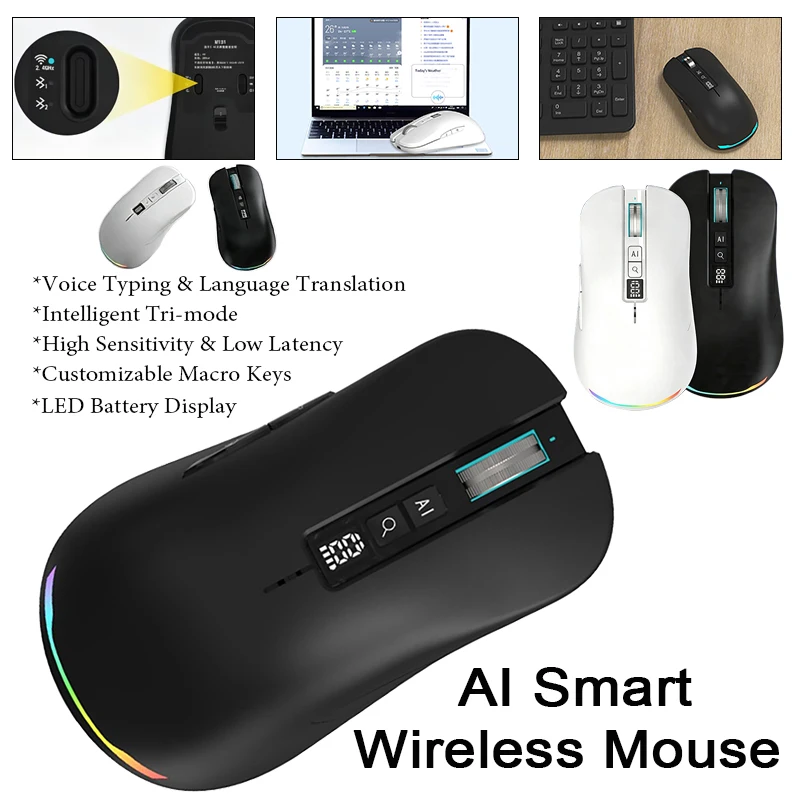 AI Voice Bluetooth Wireless Mouse Voice Typing & Language Translation & Screenshot Translation AI Writing PPT/Table for PC Mac