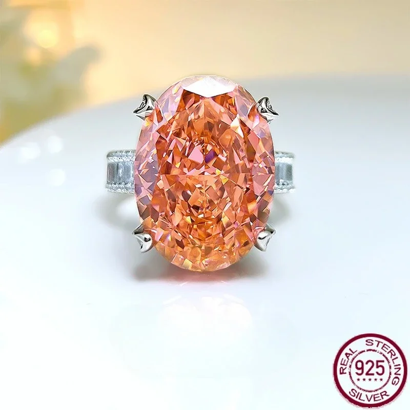 

New oversized pigeon egg Papalacha ring with luxurious S925 silver imported high carbon diamond crushed ice cut Jewelry