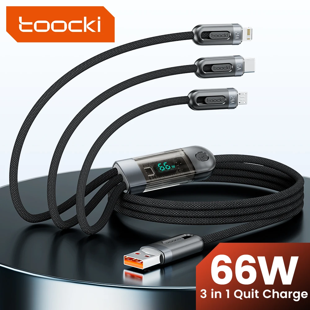 

USB-кабель Toocki, 3 в 1, 6 А, 66 Вт, для быстрой зарядки