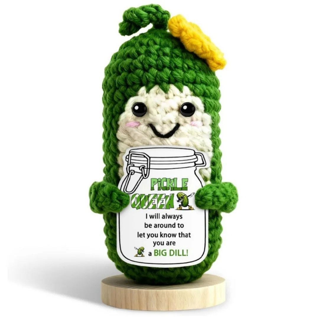Funny Emotional Support Positive Crochet Cucumber Doll Christmas Home Decoration Handmade Knitted Cucumber Desktop Ornament Gift