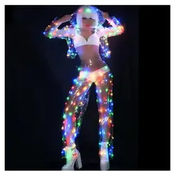 Female Color LED lights Performance clothes Music Festival Singer Dance Team DJ Disco dancing Costume Sexy LED Perspective Suit