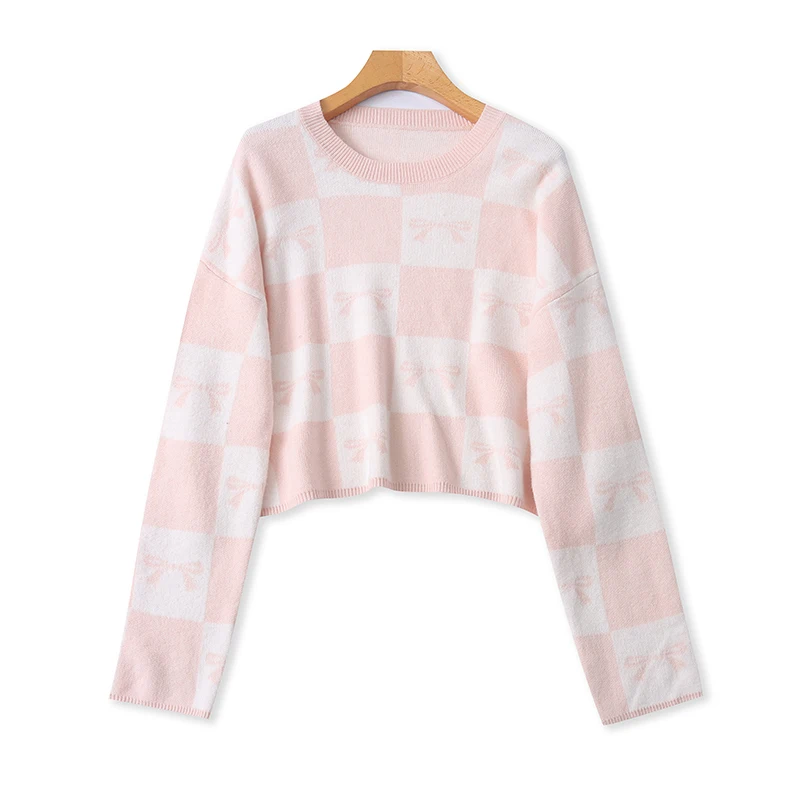 ゆったりとしたロングスリーブのニットセーター、女性用カジュアルな花柄フックニットトップス、春と秋に着用するためのスリム効果のあるニットウェア