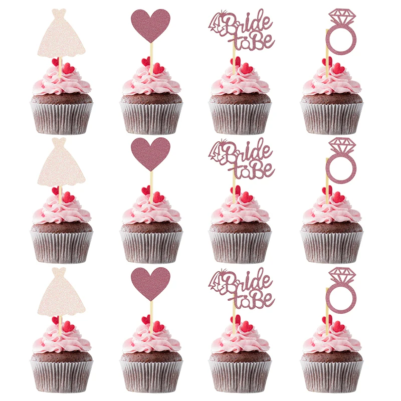 Rose Gold Glitter Bride To Be  Diamond Ring Cake Decor Hen Party Cupcake Toppers Dessert Decor Wedding Bridal Shower Supplies view 3