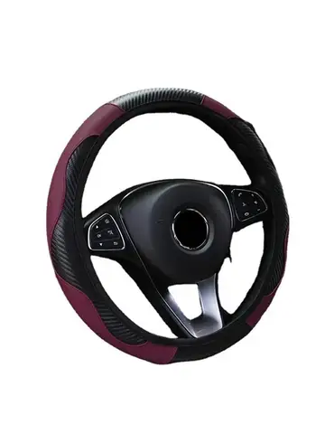 37-38cm Carbon Fiber Style PU Leather Steering Wheel Cover Universal Anti Slip Breathable for Car Interior Decoration