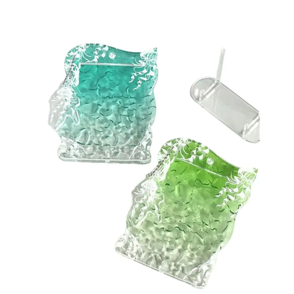 2Pcs 3 Inch Clear Acrylic Photocard Display Frame Jellyfish Water Ripple Ocean Gradient Kpop Anime Tabletop Decor