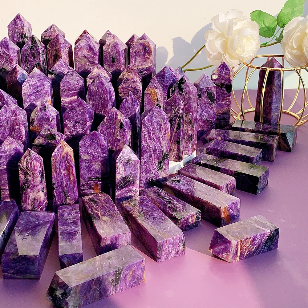 Natural Purple Charoite Stone Tower, Reiki Healing Energy, Crystal Point, Mineral Polish, Home Furnishing Decoration, Gifts, 1Pc