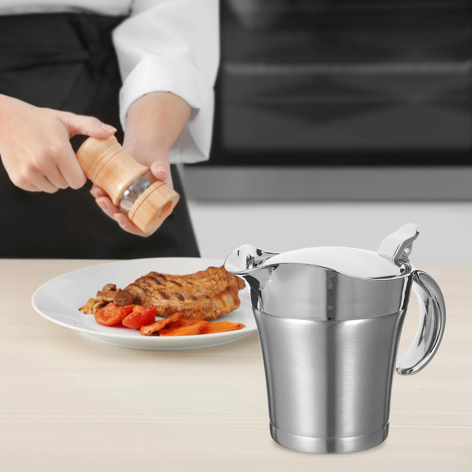 

Double Insulated Stainless Steel Gravy Jug 750Ml Thermal Pot For Serving Steak Sauce Drip-Free Design Heat Retaining Sauce
