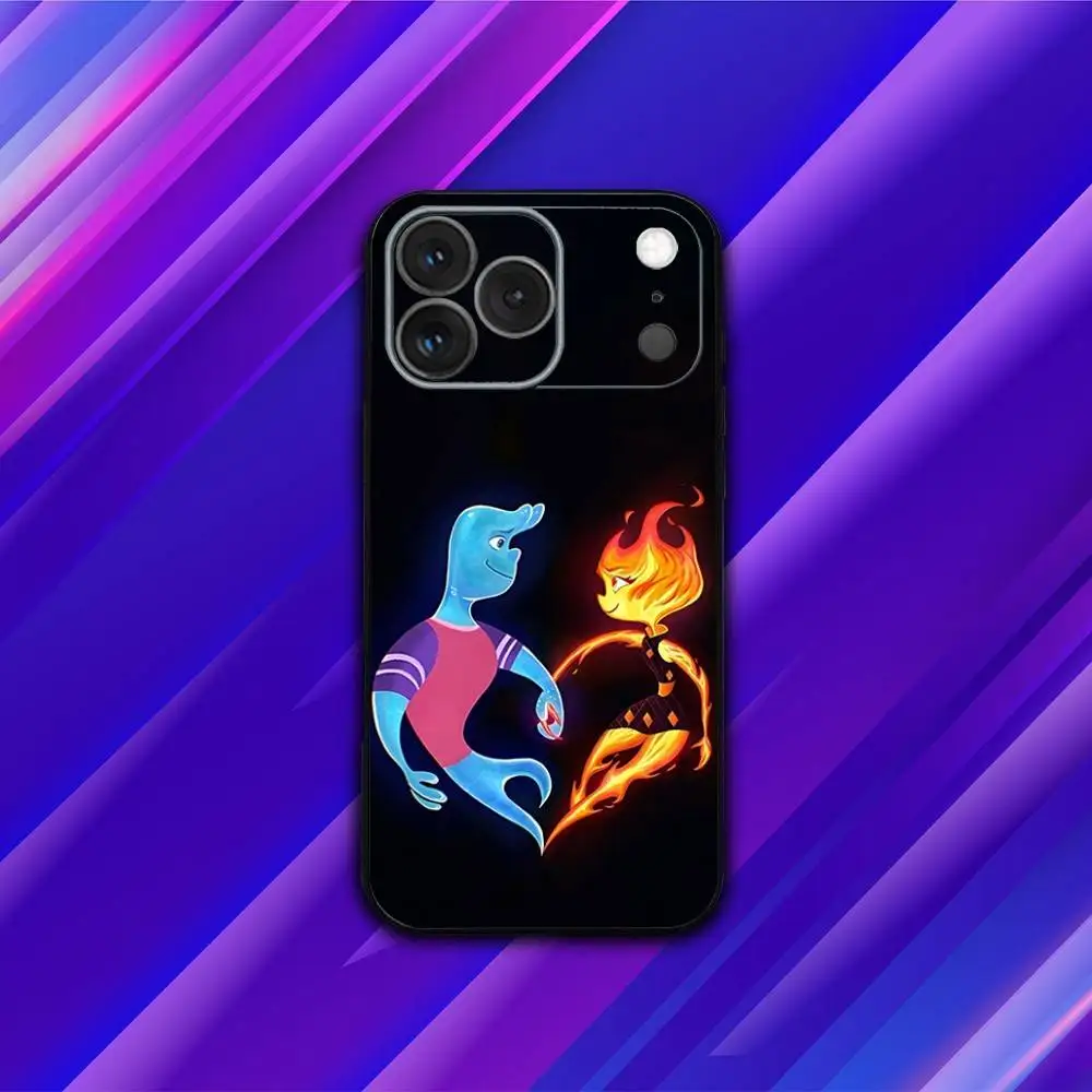 P-Pixar Cartoon ElementalS Capa de telefone para iPhone 17,16,15,14,13,12,11,Pro,Max,Plus,X,XS,SE4,E,Mini, capa preta macia