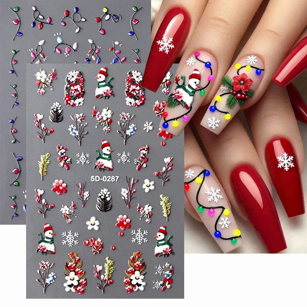 2 vellen Kerst Mockingbird Ontwerp Nail Art Stickers Kerst Bloem Dennenappel Sneeuwvlok Lichten DIY Nieuwjaar Winter Zelfklevende Decals