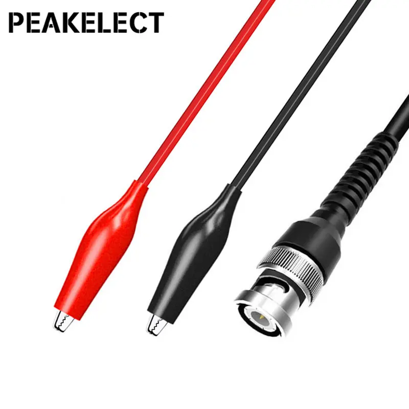 

Peakelect P1011 BNC to Dual Alligator Clips Test Lead Crocodile Clamp Oscilloscope Probe Q9 Male Plug Wire Cable 110cm 500V/5A