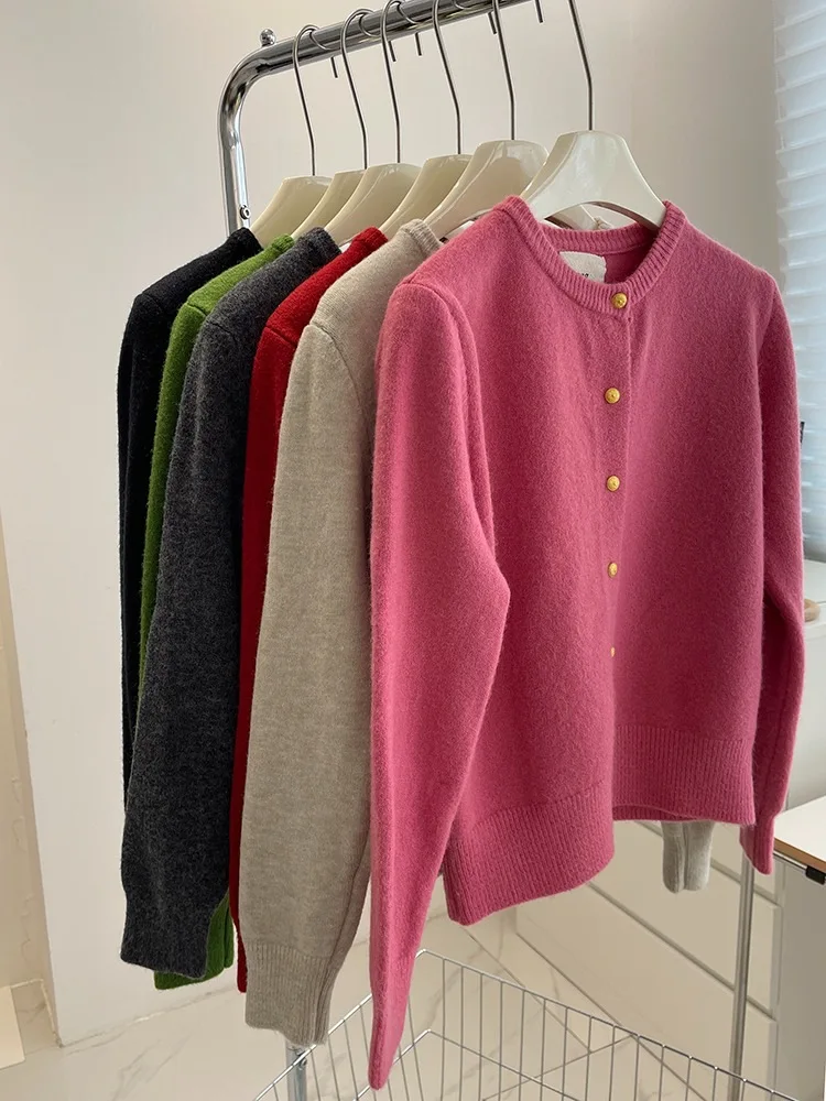 

Вязаный кардиган, женский пуловер, свитер, женский осенне-зимний мягкий толстый повседневный однобортный однобортный кардиган с длинными рукавами и круглым вырезом