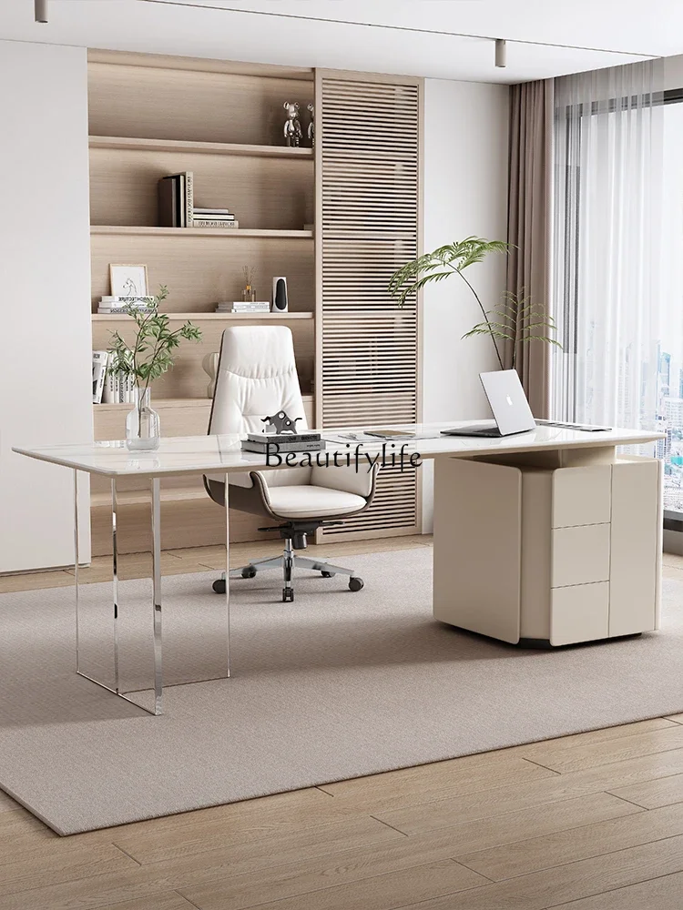 pg45Italian Minimalist Stone Plate Desk Home High-Grade Acrylic Suspended Computer Desk
