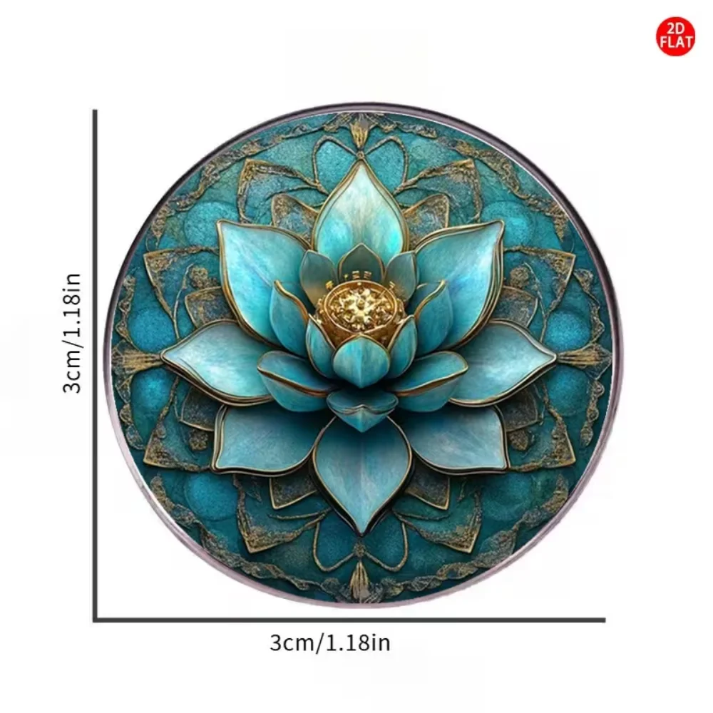 Retro Blue Lotus Flower Brooch Blue Green Gold Embossed Glass Texture Stainless Steel Flat Badge Mandala Lotus Brooch Accessory