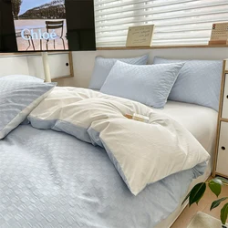 New Arrival Washed Cotton Waffle Jacquard Bedding Set,Duvet Cover with Zipper, Pillow Cases,Contrasting Color Super Soft