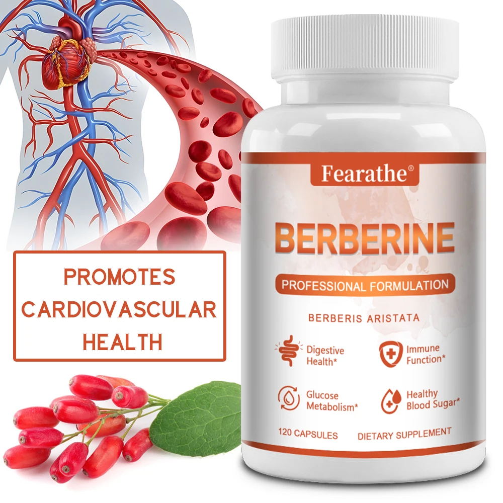 

Berberine HCI Capsules - Cardiovascular & Digestive Health Support, Immune Booster, Anti-aging, Anti-oxidant, 60 Counts