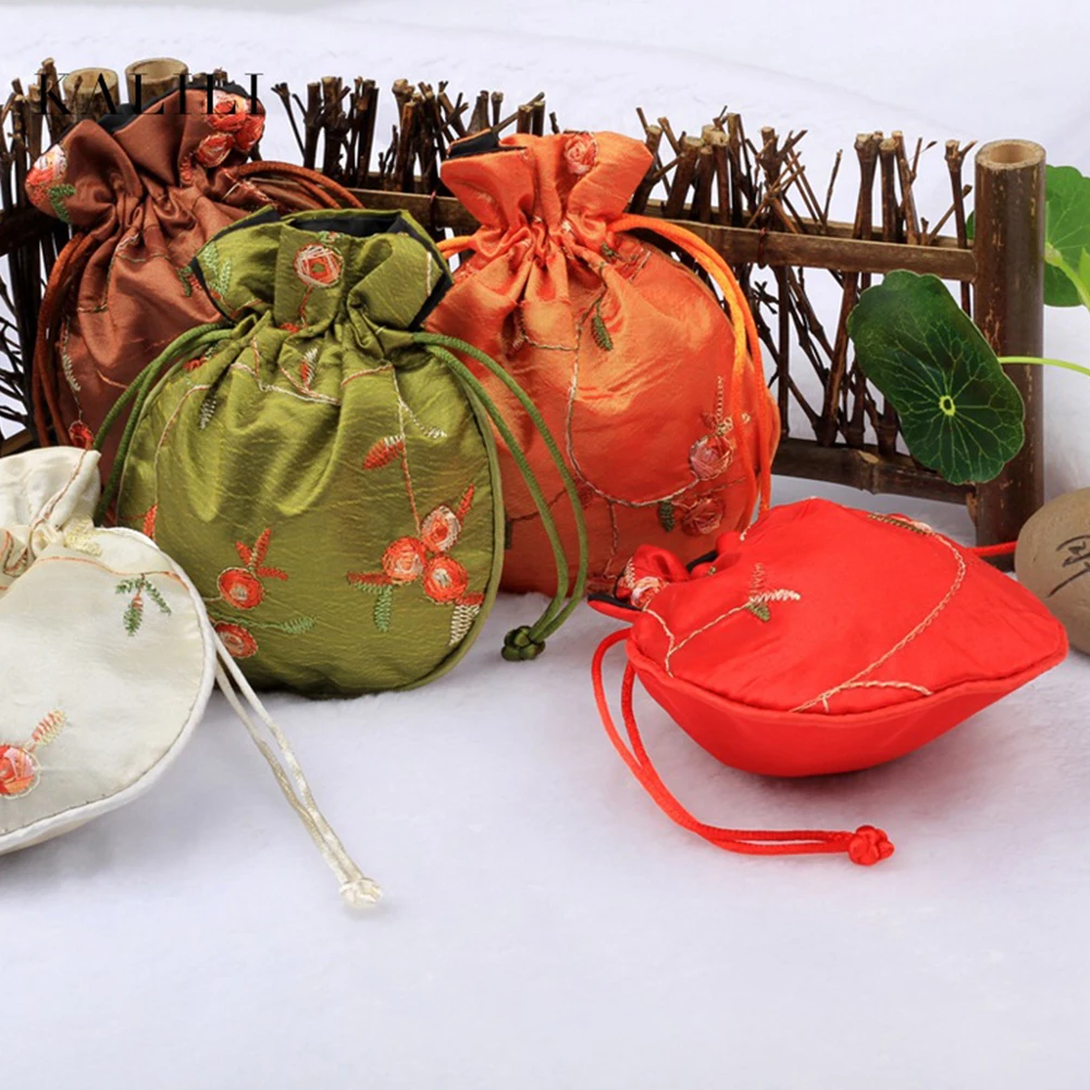 

Chinese Style Vintage Embroidery Jewelry Bag Coin Pouch Gift Storage Drawstring Purse For Wedding Travel Party Favor Fillet