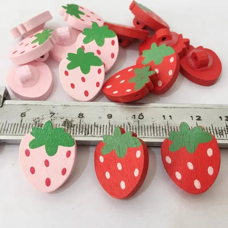 Strawberry wood button children's cartoon wood button handmade diy button clothes doll decorative button
