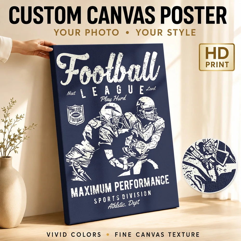 Football League Framed Canvas Print Poster Customized Photo Sports Portrait Wall Art for Bedroom Gym Decor Gift for Collectors