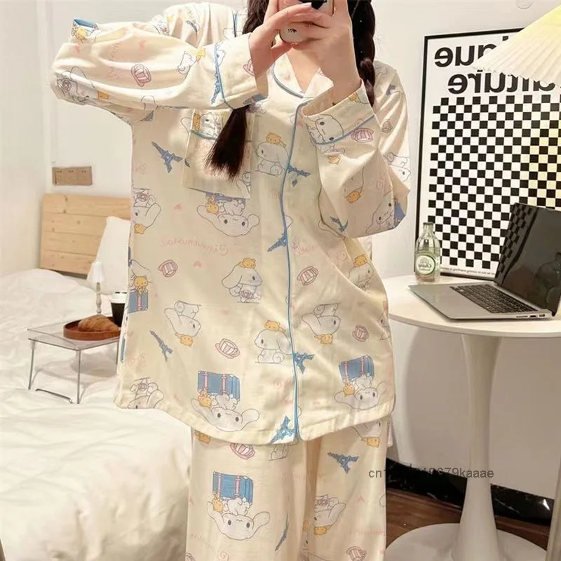 Sanrio Cinnamoroll Cartoon New Pajamas Spring Autumn Students Sweet Cute Y2k Girl Pajamas Korean Style Long Sleeve Home Clothes