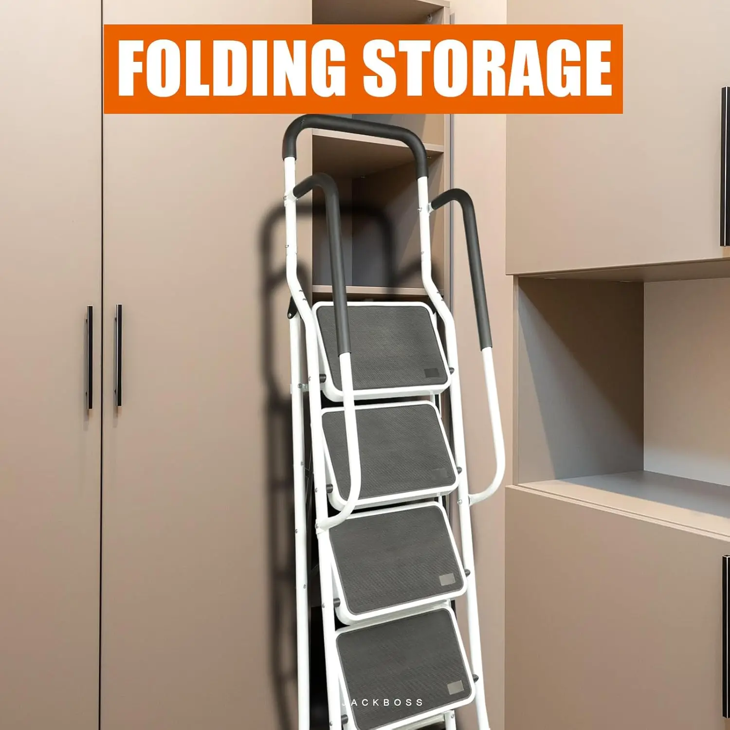 4 Step Ladder Folding Lightweight with Handrails Anti-Slip Pedal 400 lbs Capacity for Home Office Kitchen Garage