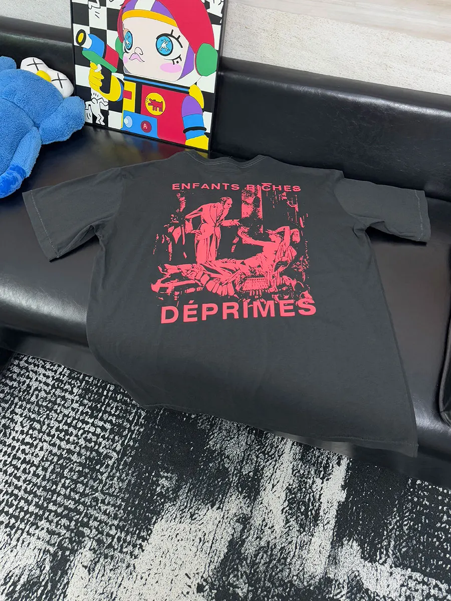 レトロなアメリカンハイストリート風Tシャツ、男女兼用、トレンディなコットン素材、通気性抜群、カジュアルな丸首、プリントデザイン、夏...