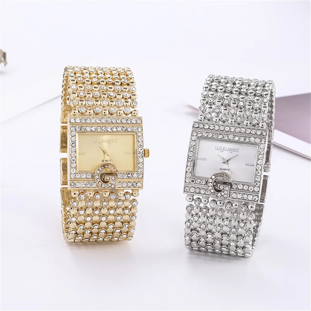 Simple Square Gold Ladies Watch Fashion Classic Alloy Diamond Bracelet Ladies Watch Gold Silver Diamond Scale Dial Quartz Reloje