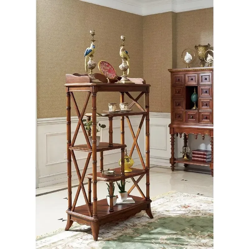 Classic European wooden living room locker with shelves, suitable for home entrance decoration and villa storage